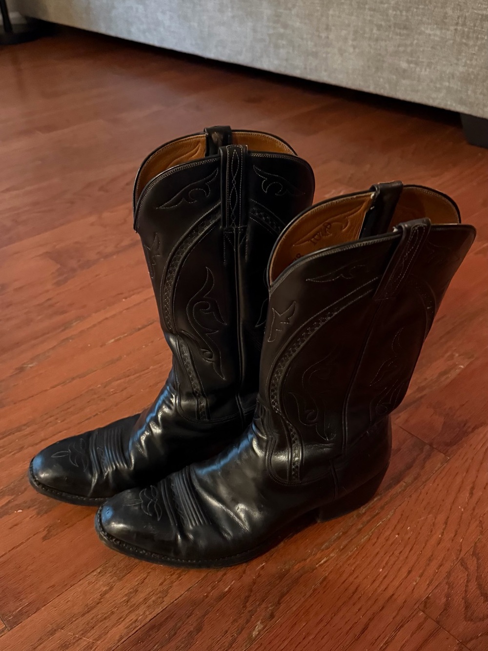 Lucchese Black Leather Western Cowboy Boots